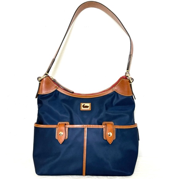 Dooney & Bourke Handbags - Dooney & Bourke Wayfarer Nylon Zip Sac Hobo Bag Purse Vachetta Leather Trim